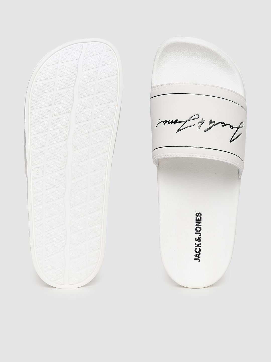 White Logo Print Pool Sliders