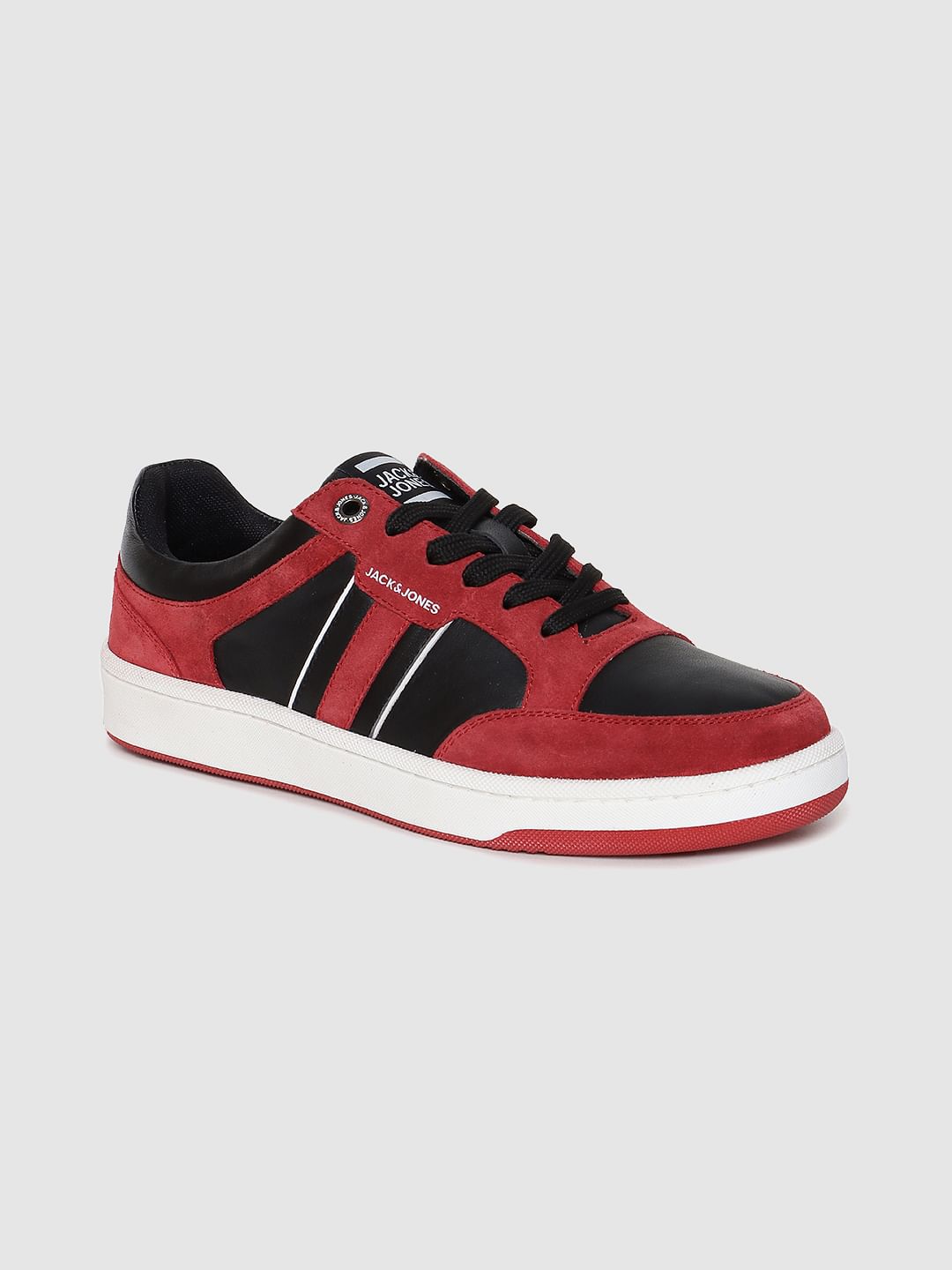 Red Colourblocked Suede Sneakers