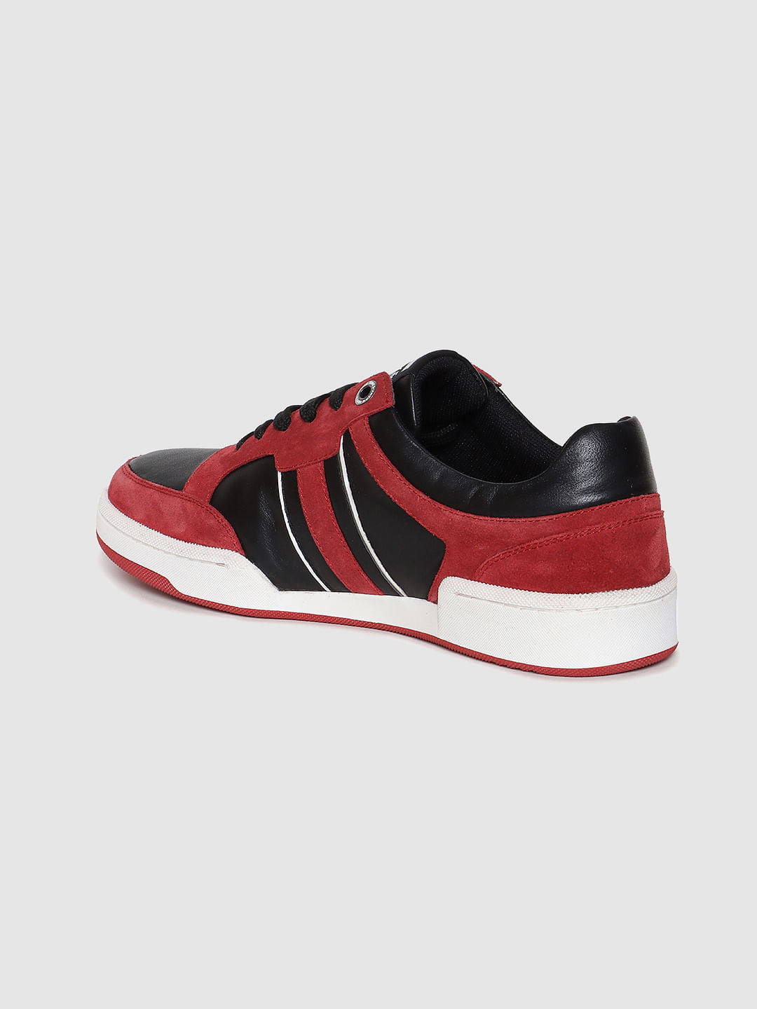 Red Colourblocked Suede Sneakers