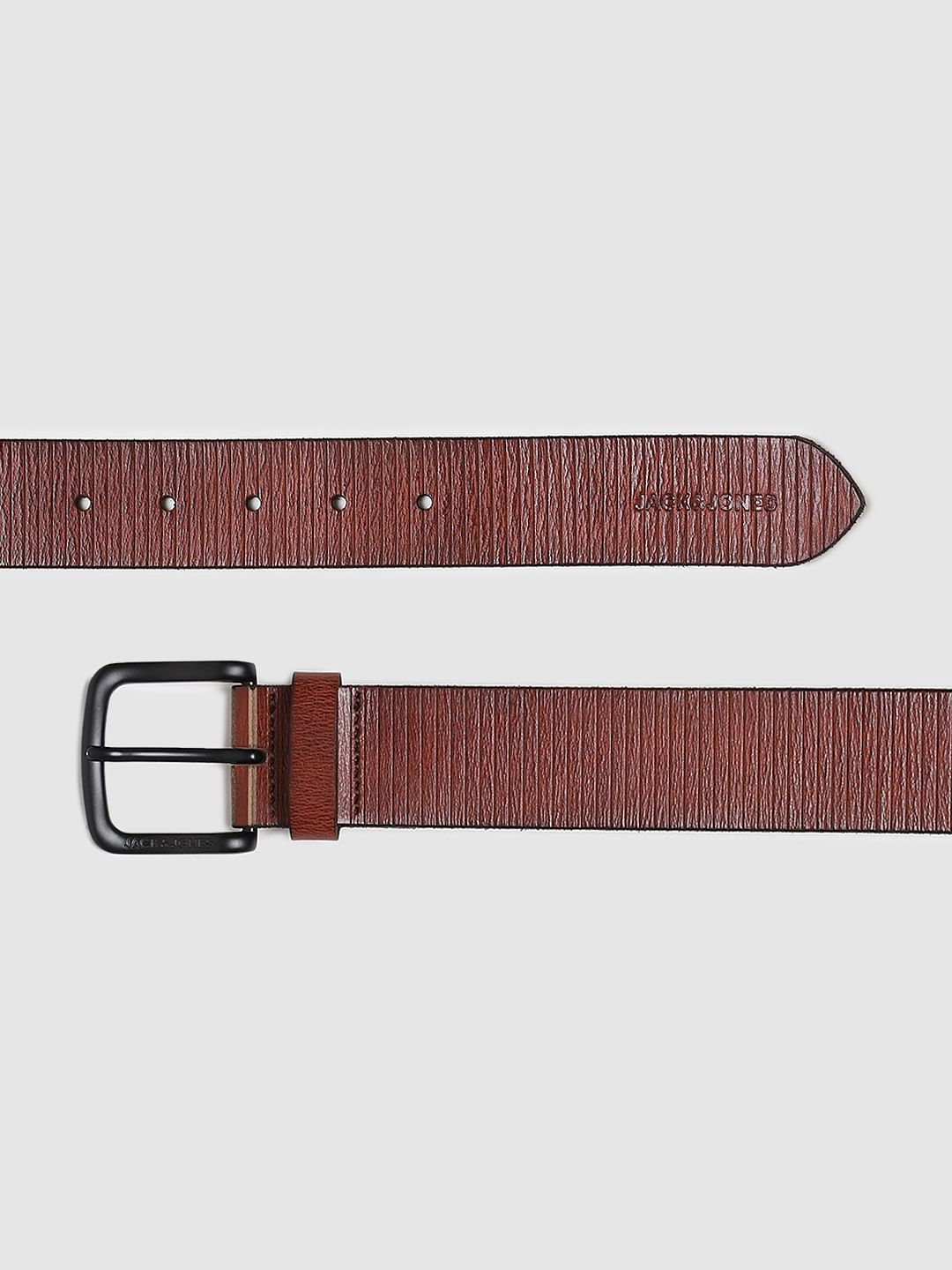 Brown Vertical Striped Leather Belt