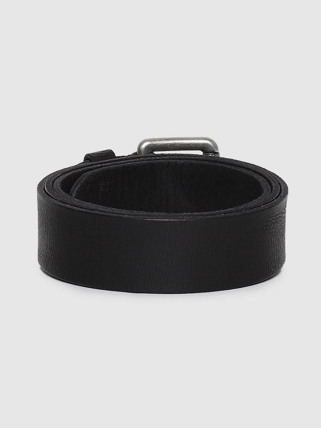 Black Textured Leather Belt