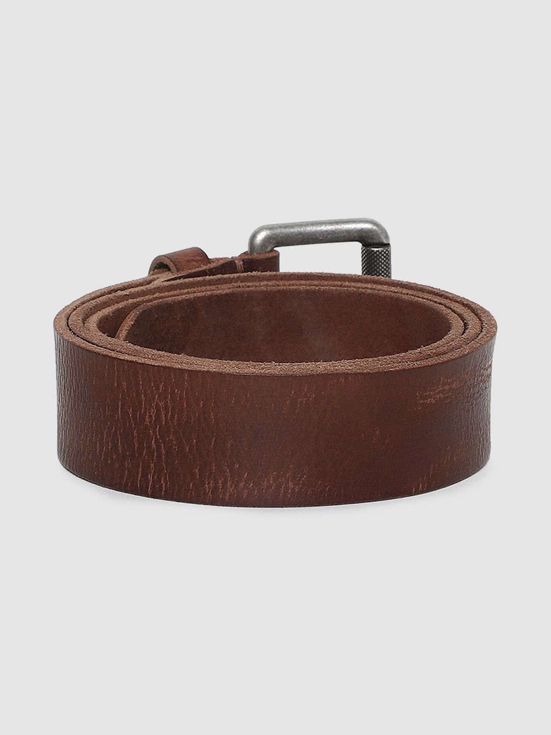 Brown Textured Leather Belt