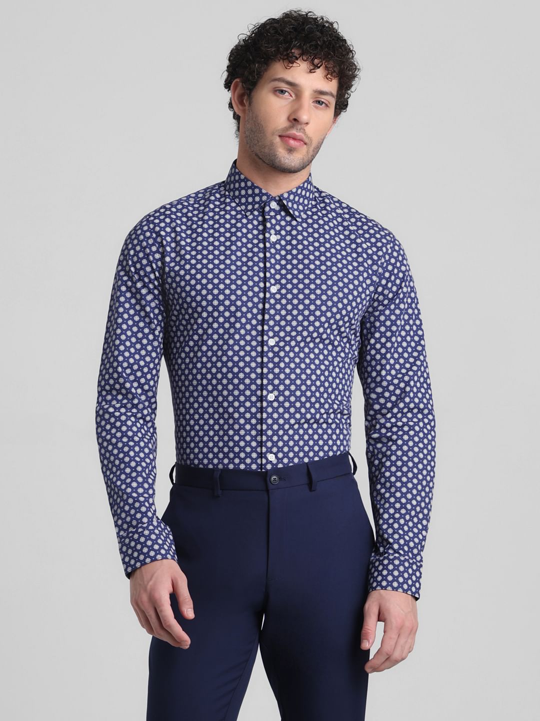 Blue Polka Dot Full Sleeves Shirt