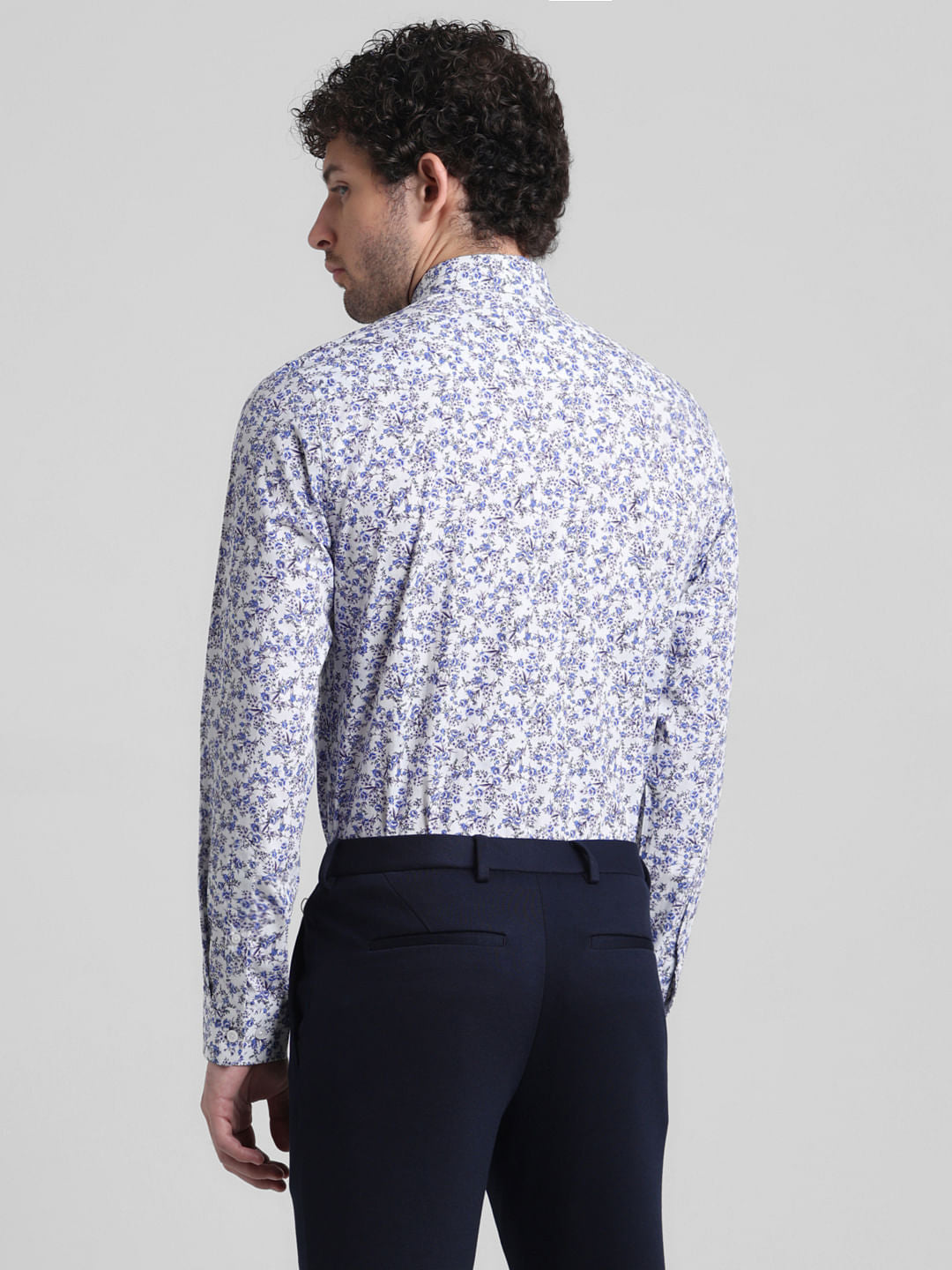 Blue Floral Print Full Sleeves Shirt