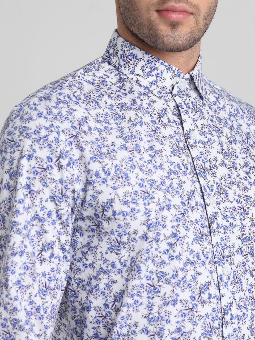 Blue Floral Print Full Sleeves Shirt