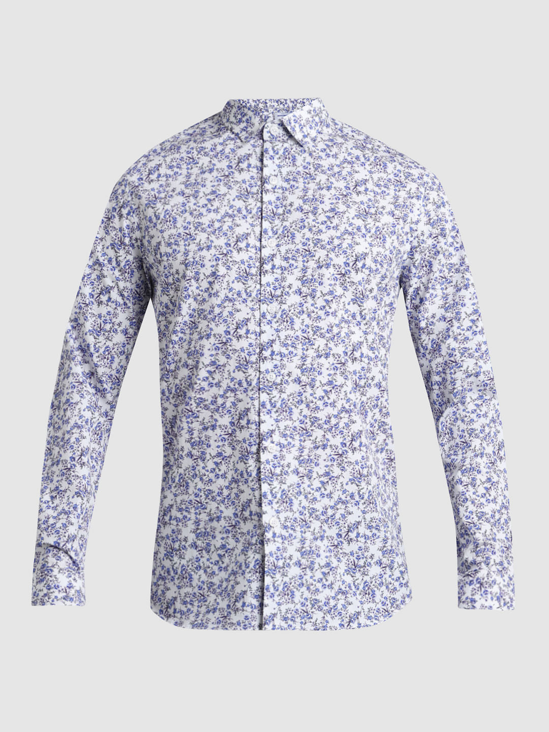 Blue Floral Print Full Sleeves Shirt