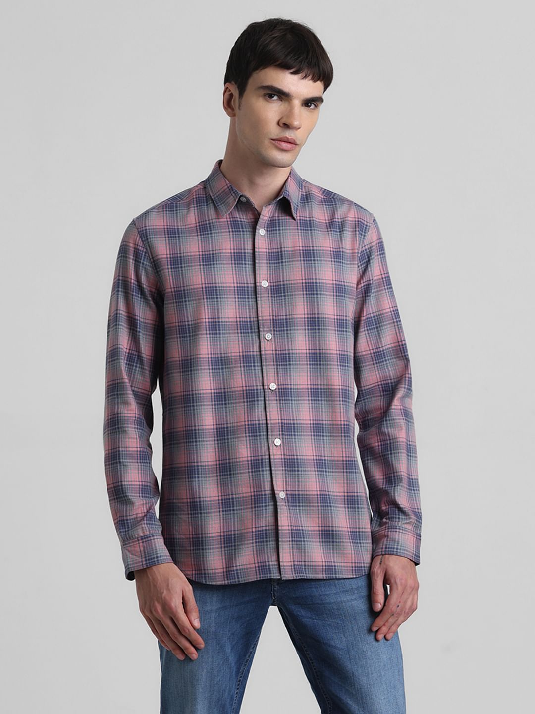 Pink Check Print Full Sleeves Shirt