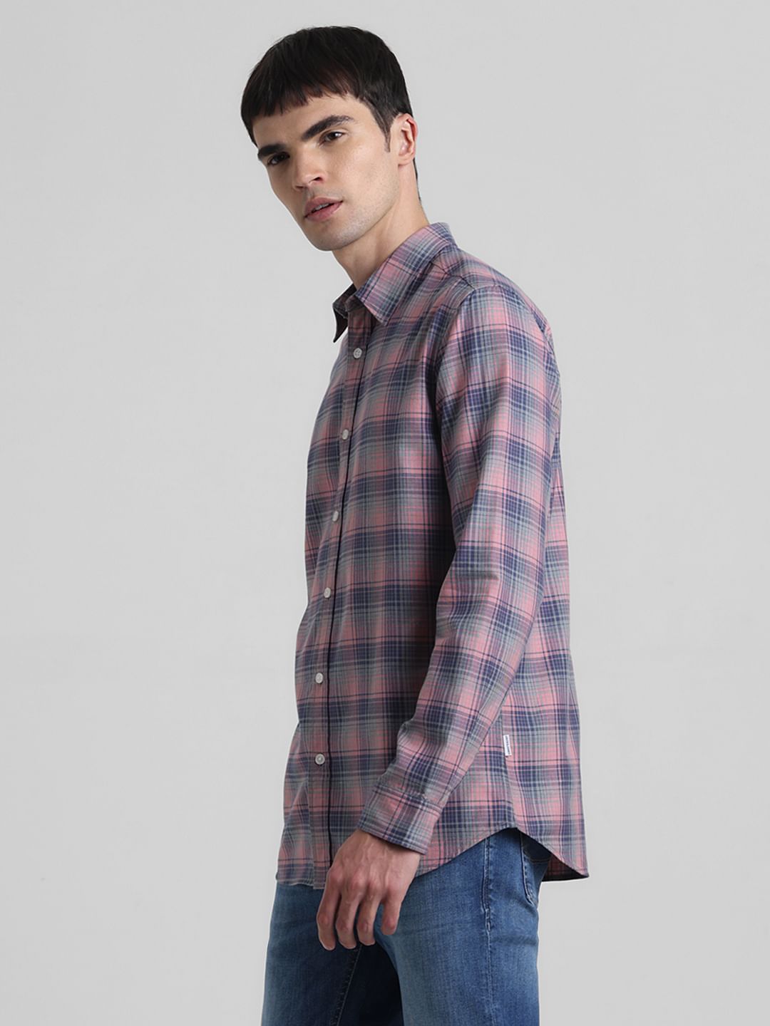 Pink Check Print Full Sleeves Shirt