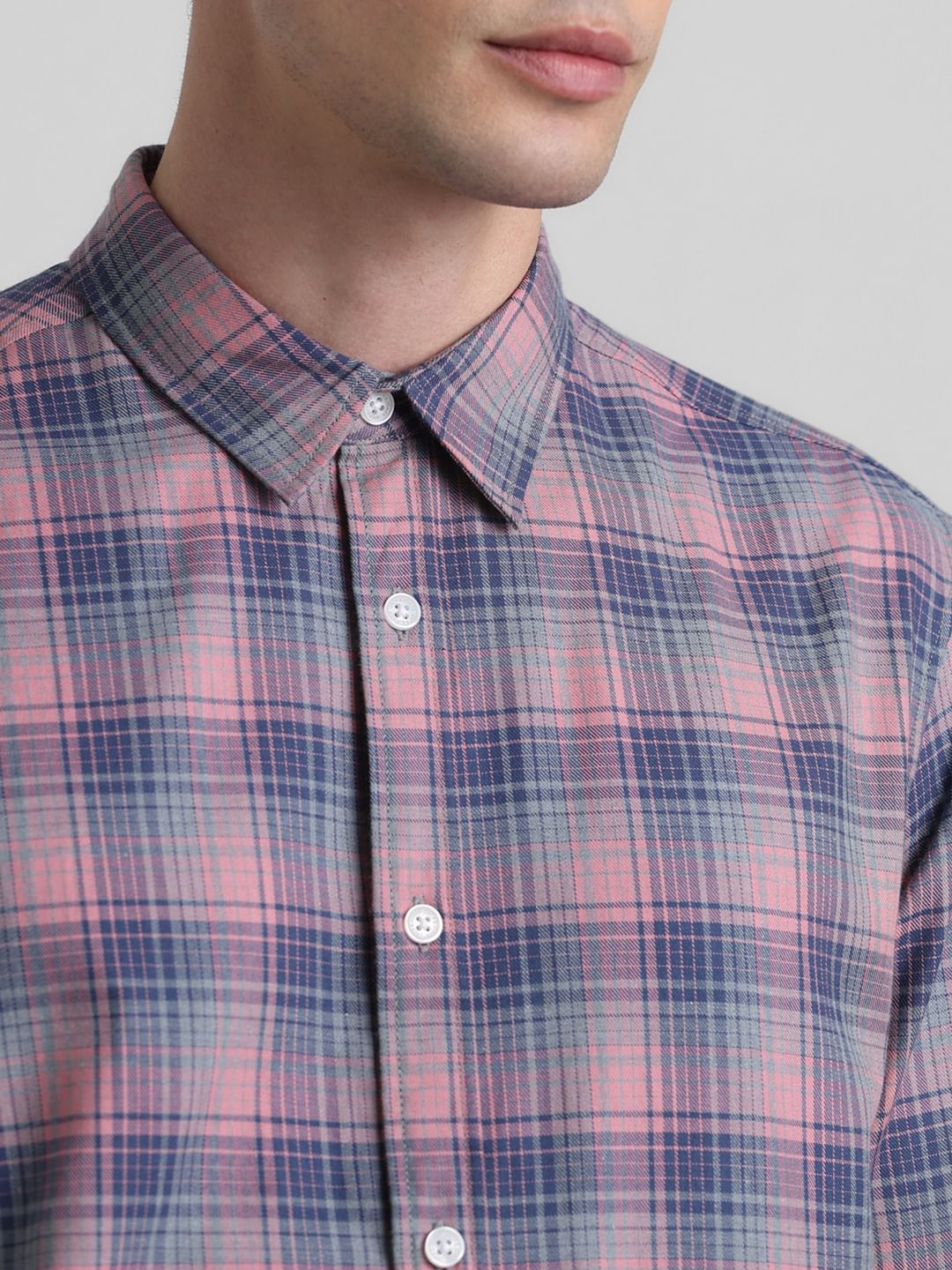 Pink Check Print Full Sleeves Shirt