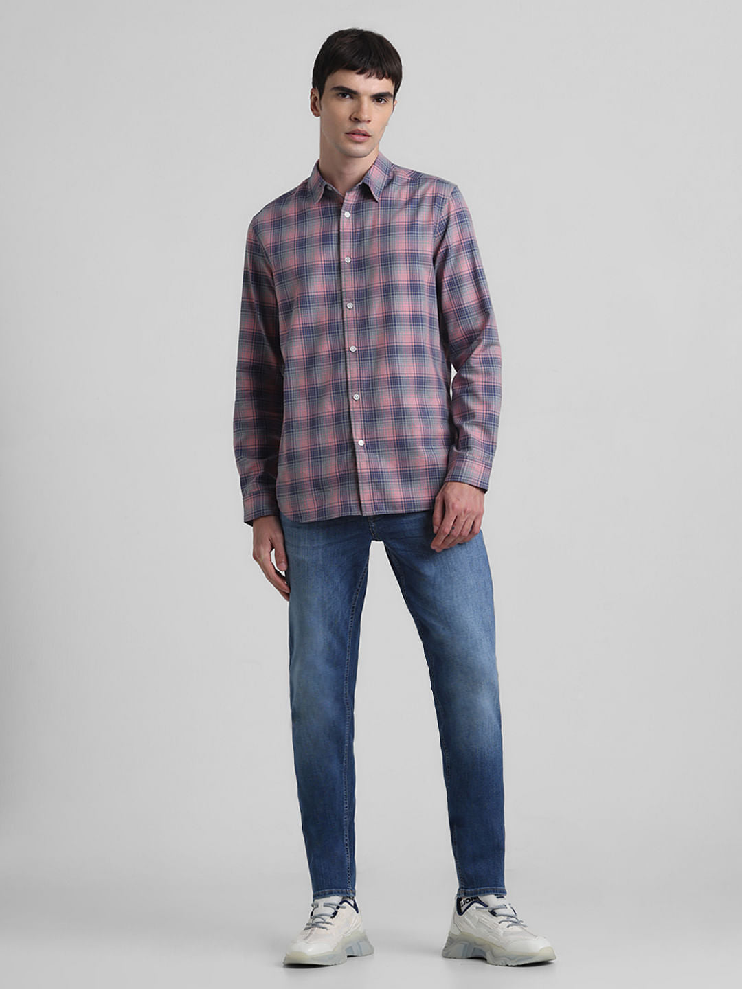 Pink Check Print Full Sleeves Shirt