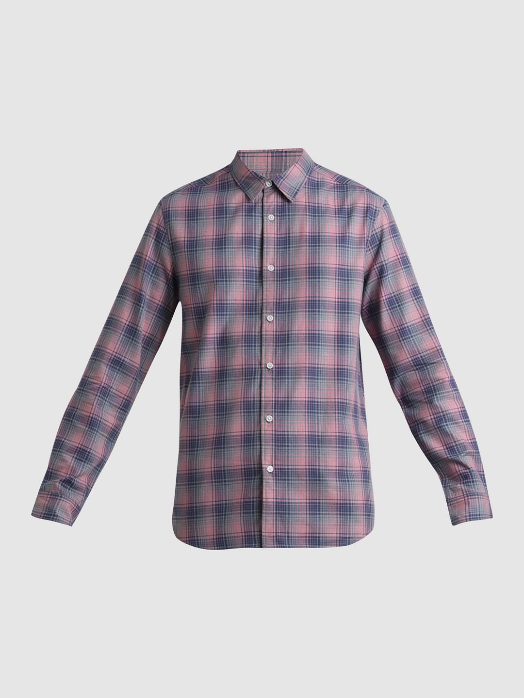 Pink Check Print Full Sleeves Shirt