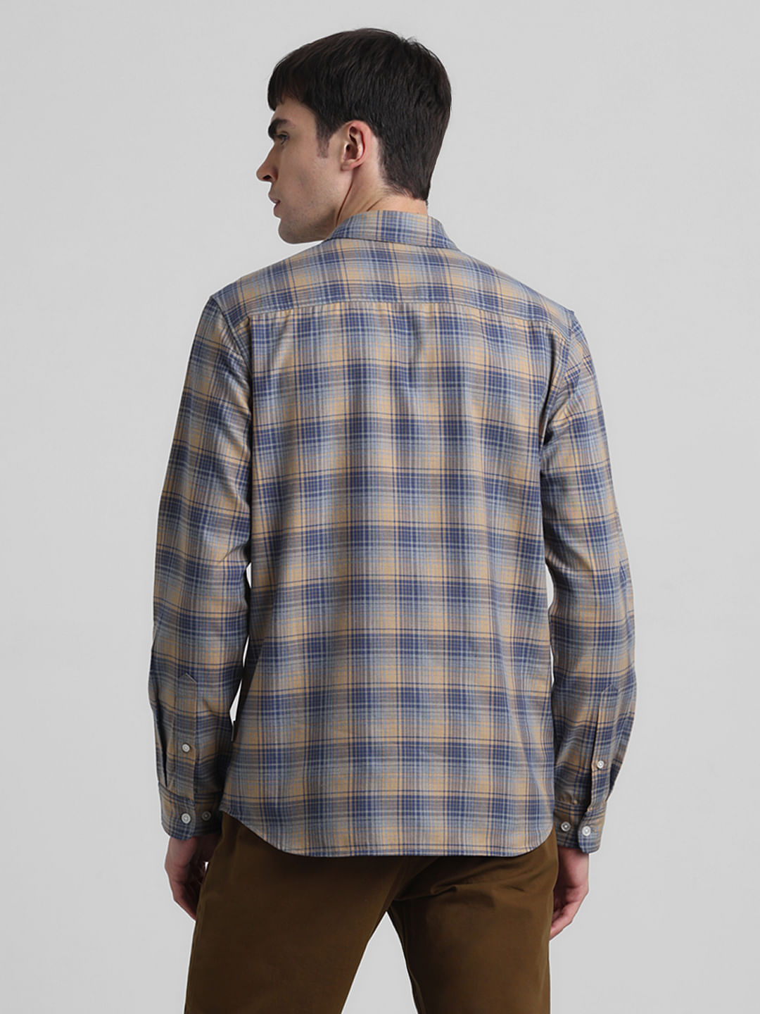 Yellow Check Print Full Sleeves Shirt