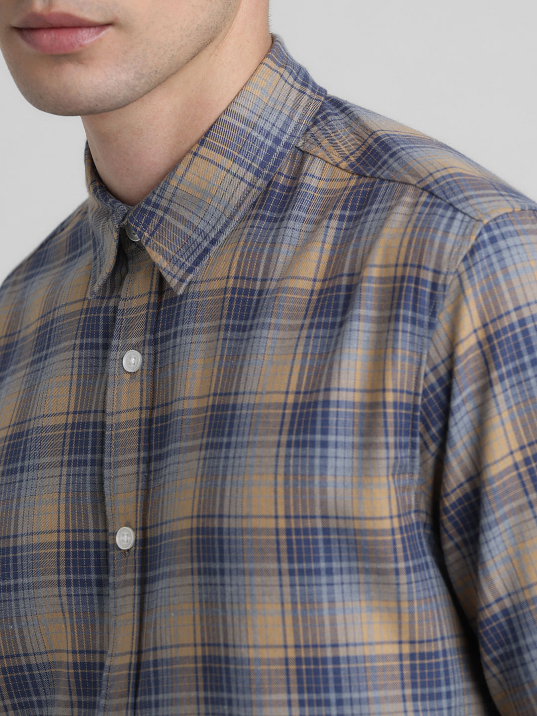 Yellow Check Print Full Sleeves Shirt