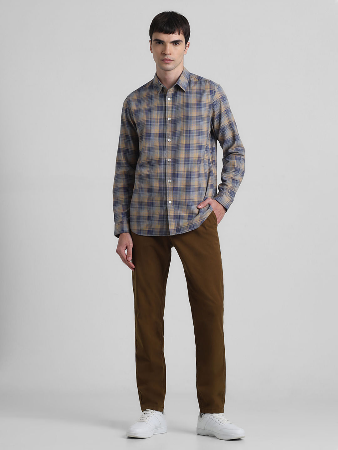 Yellow Check Print Full Sleeves Shirt