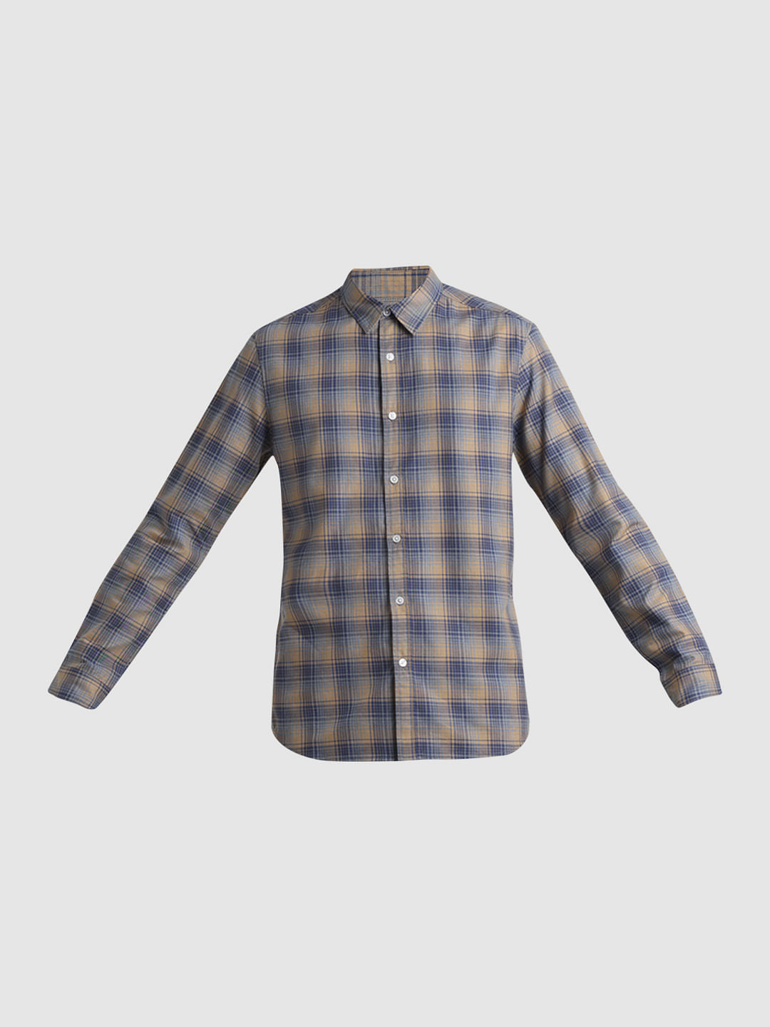 Yellow Check Print Full Sleeves Shirt
