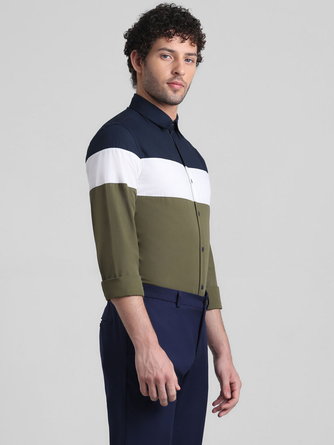 Green Colourblocked Full Sleeves Shirt