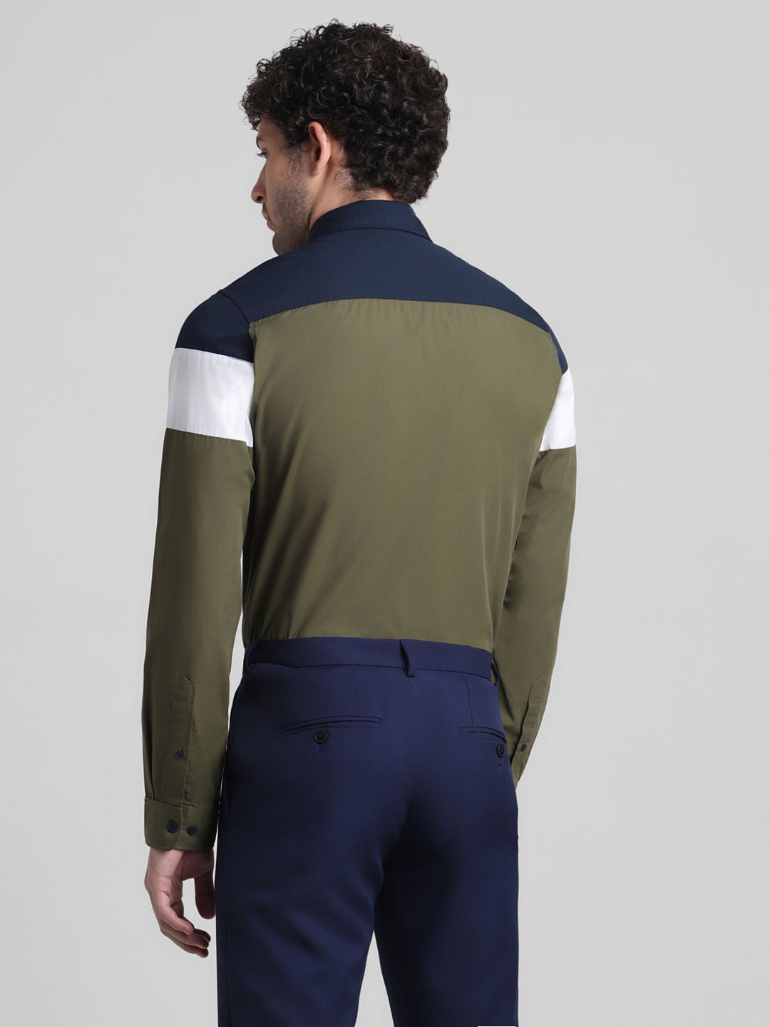 Green Colourblocked Full Sleeves Shirt