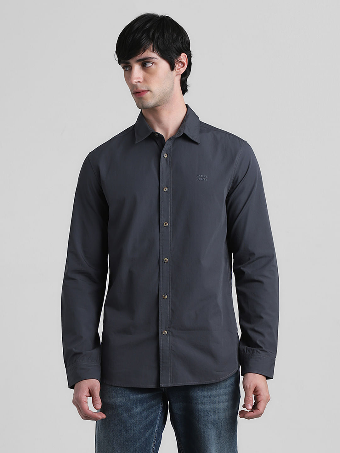 Grey Cotton Full Sleeves Shirt
