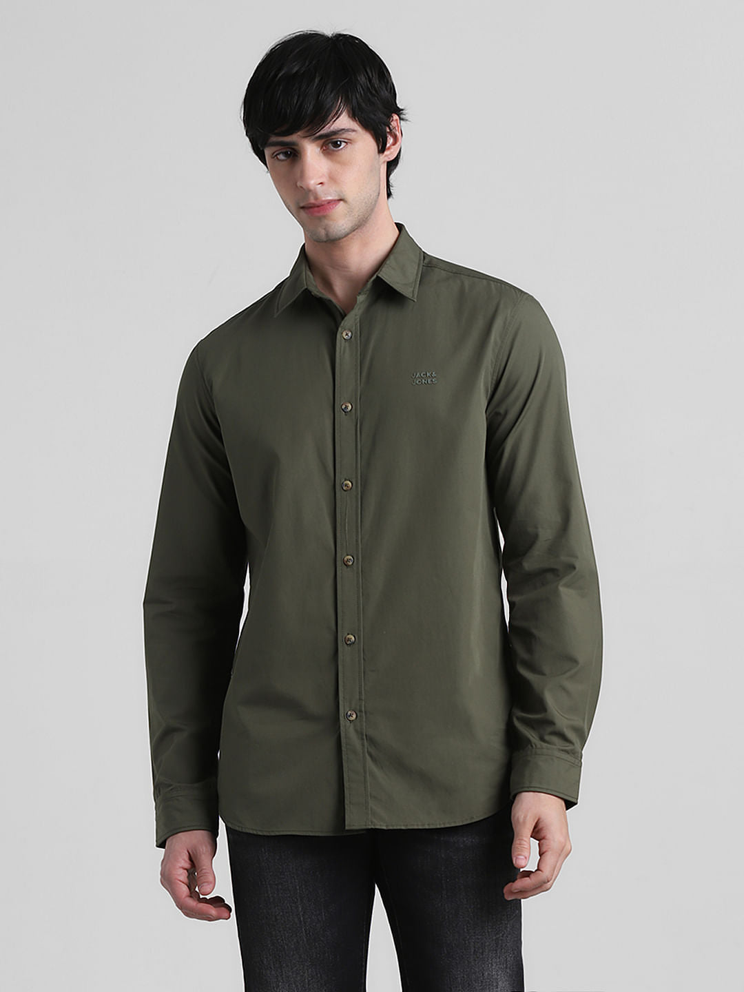 Green Cotton Full Sleeves Shirt