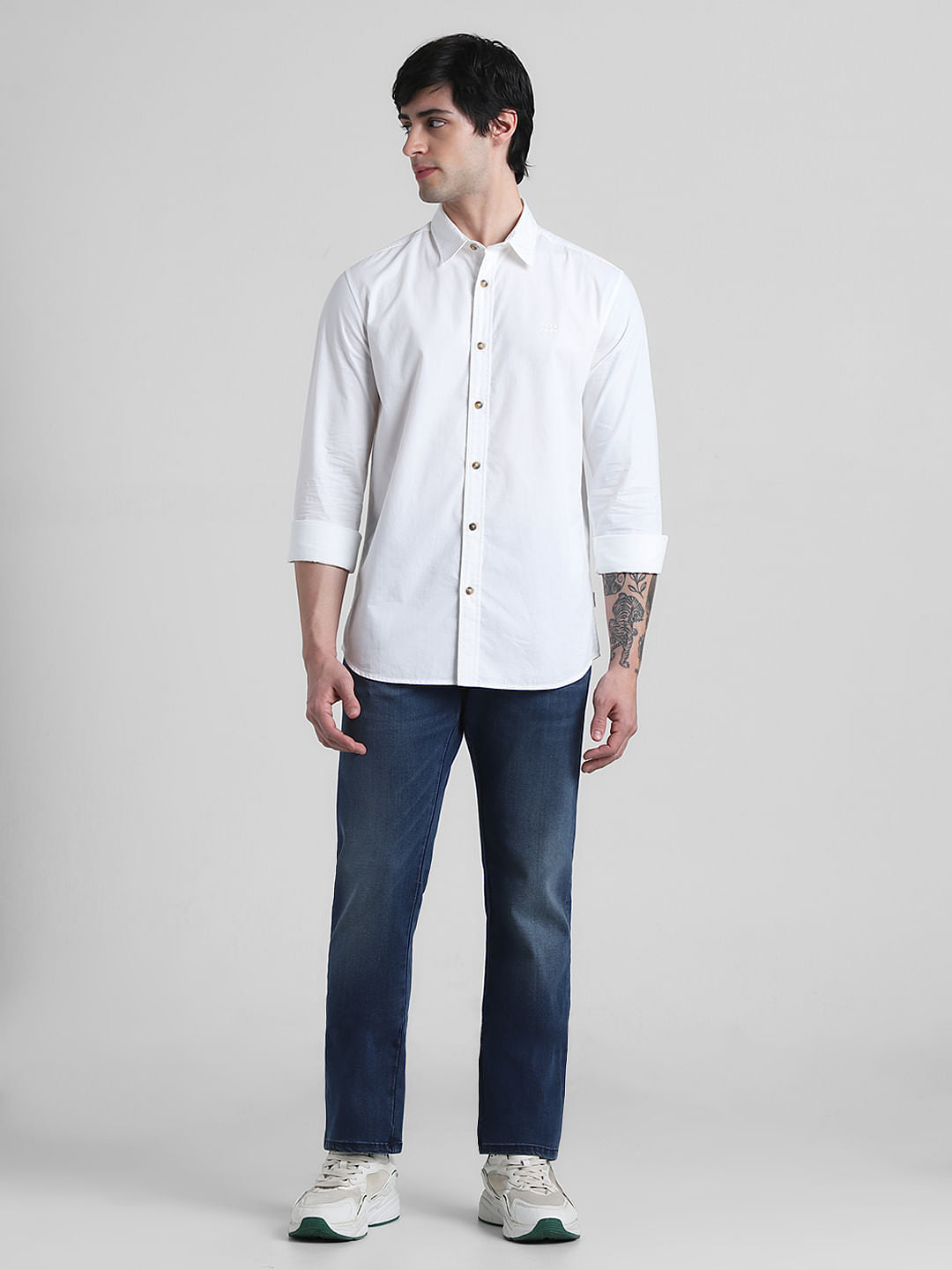 White Cotton Full Sleeves Shirt