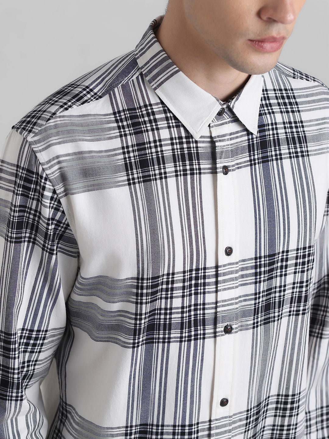 White Check Print Full Sleeves Shirt