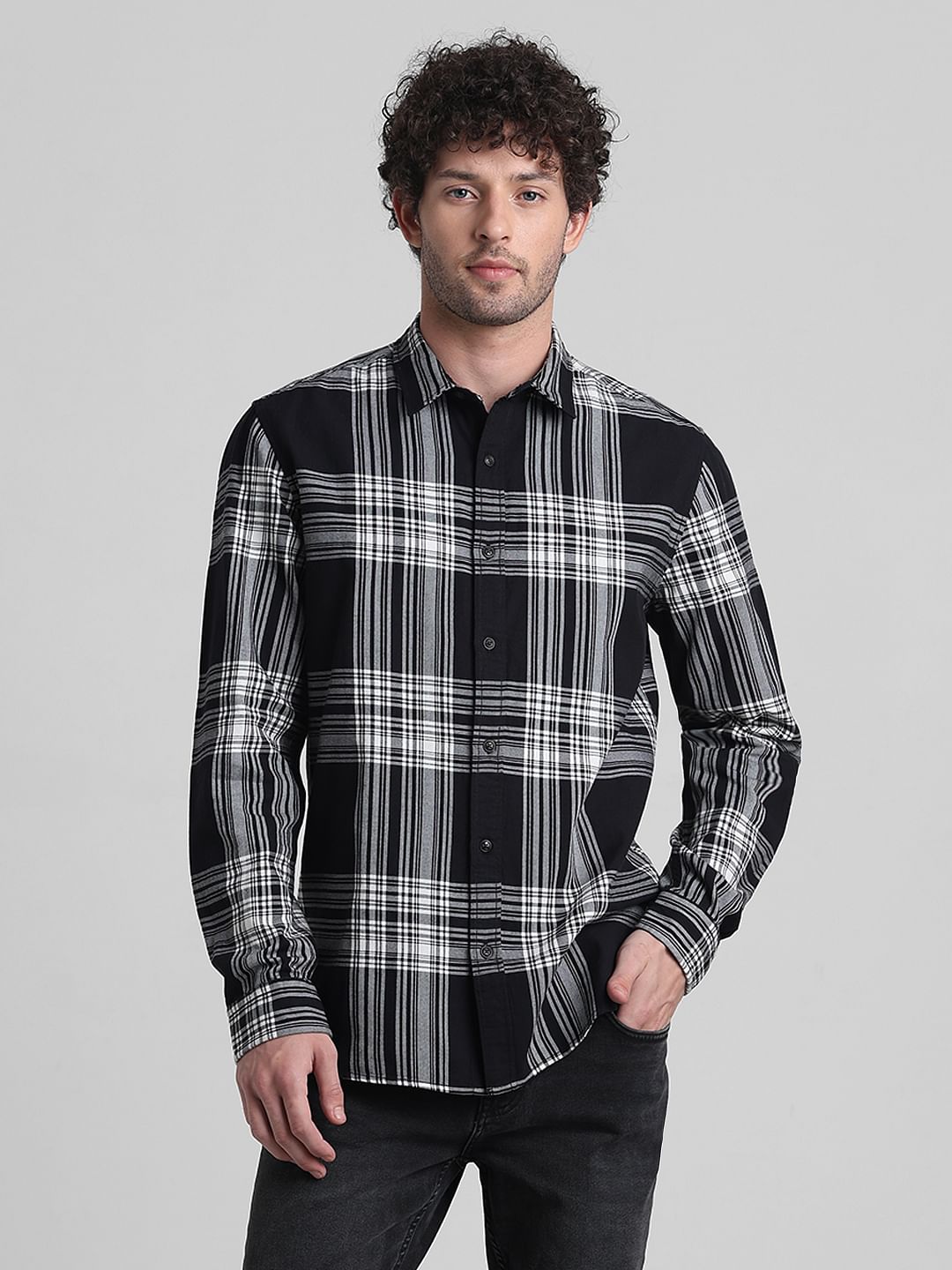 Black Check Print Full Sleeves Shirt