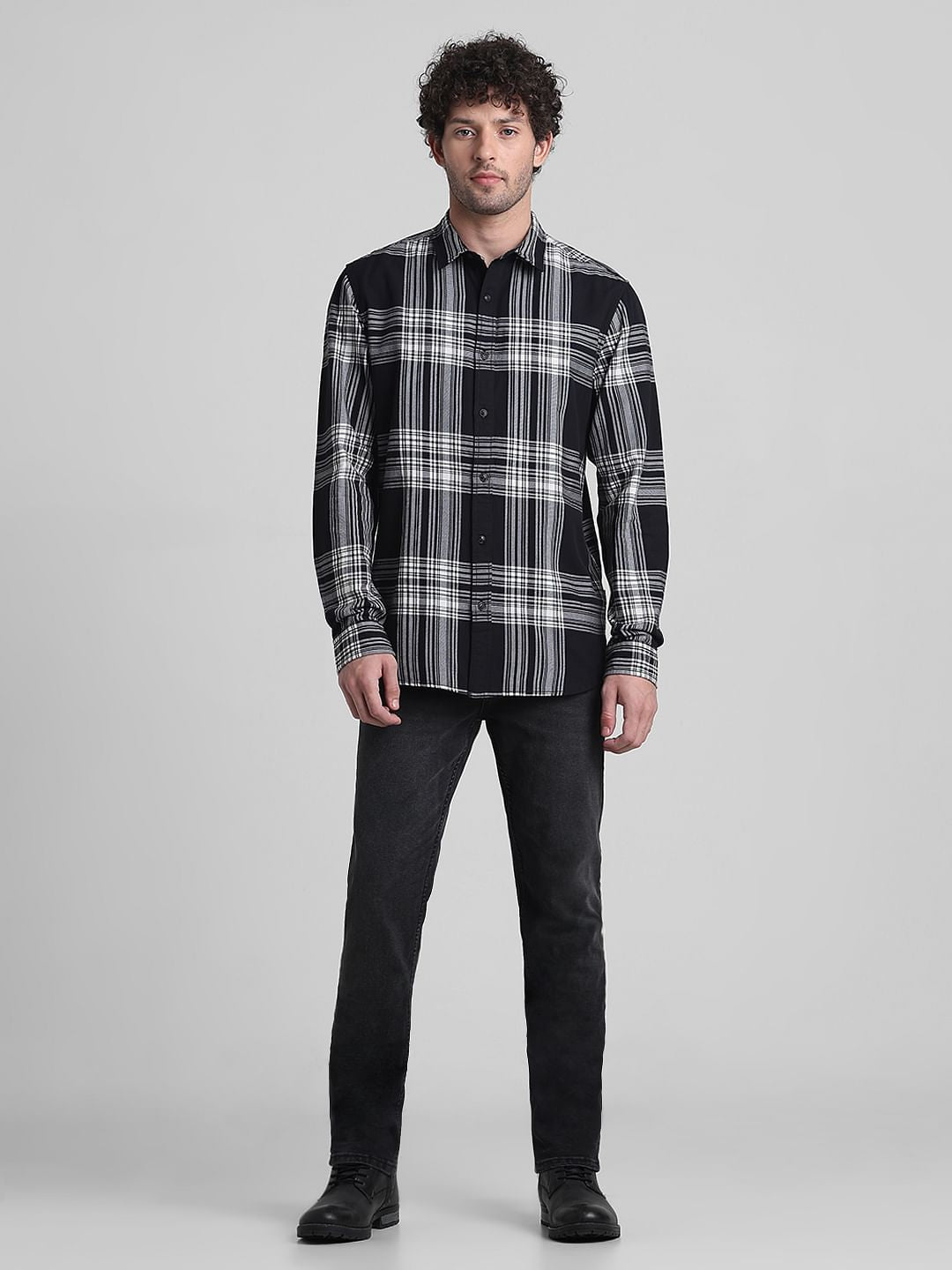 Black Check Print Full Sleeves Shirt
