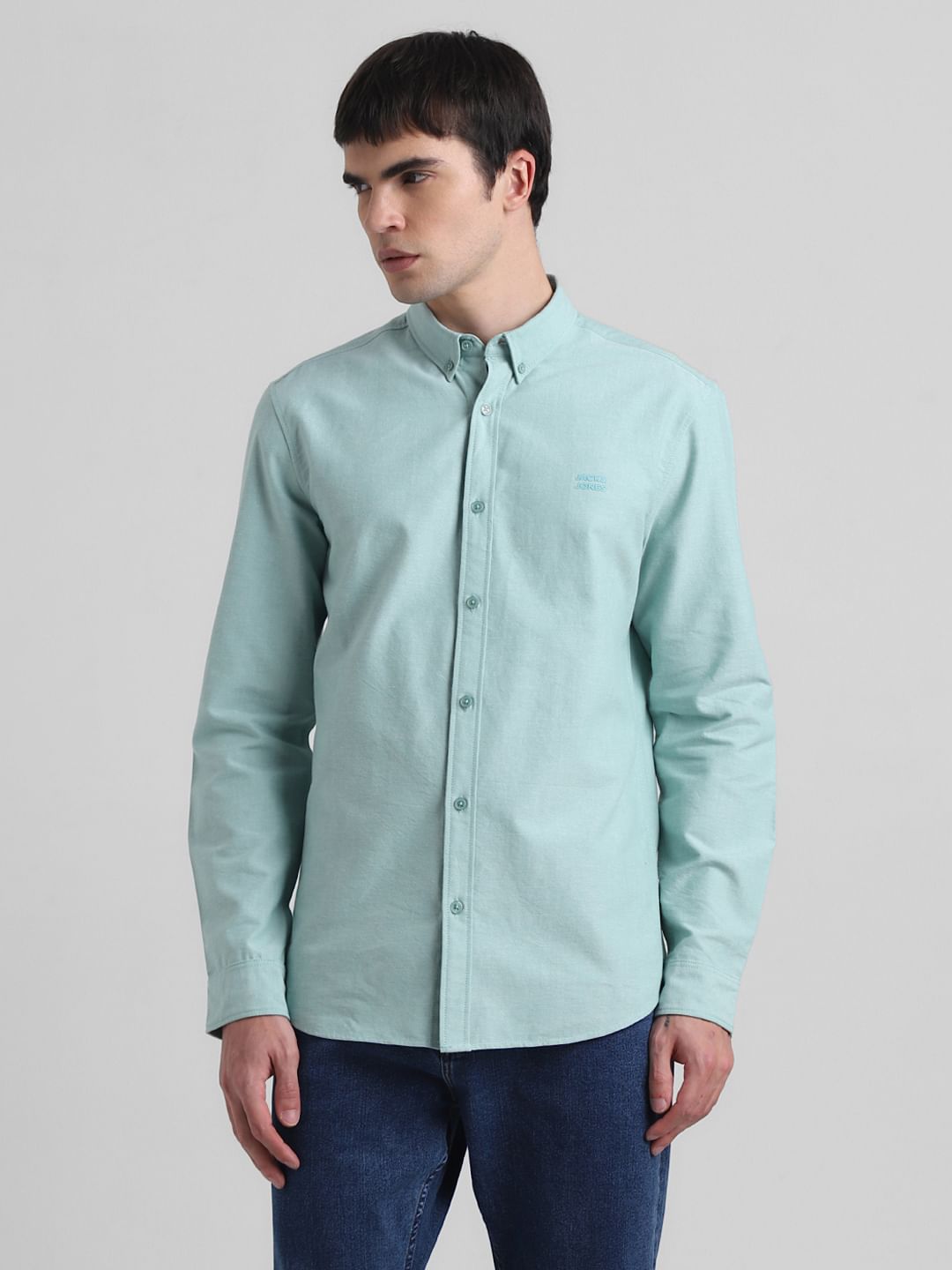 Green Cotton Full Sleeves Shirt