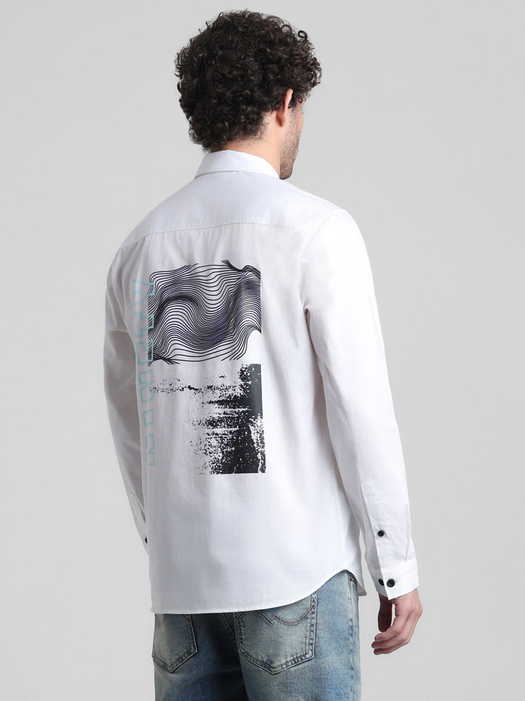 White Placement Print Cotton Shirt