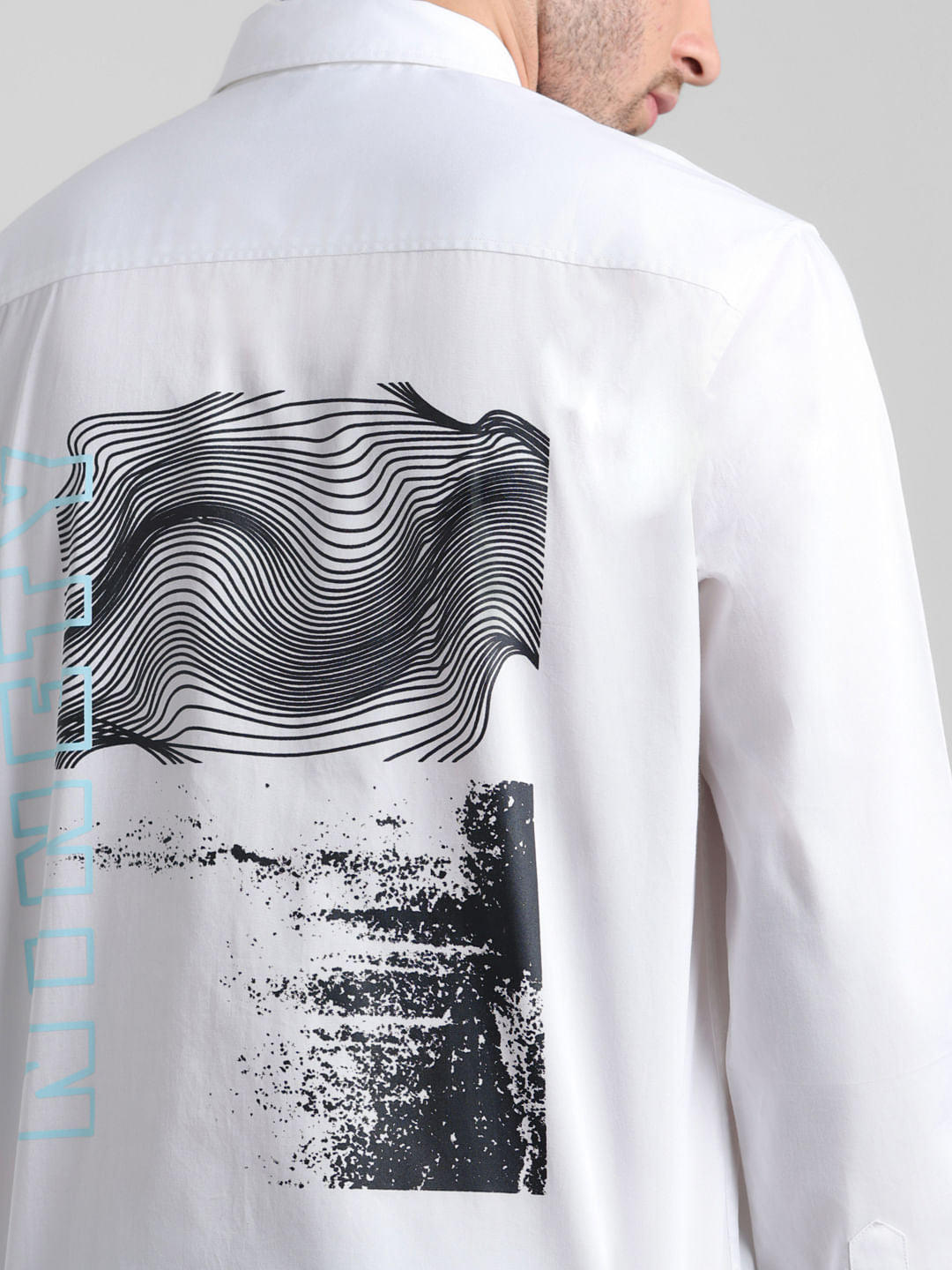 White Placement Print Cotton Shirt