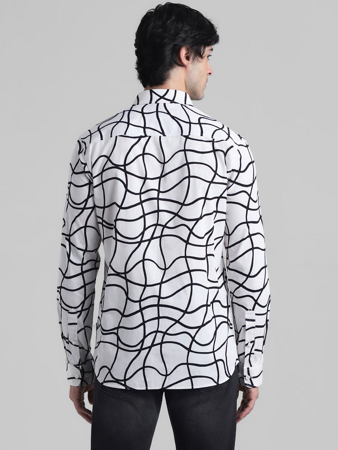 White Abstract Print Cotton Shirt