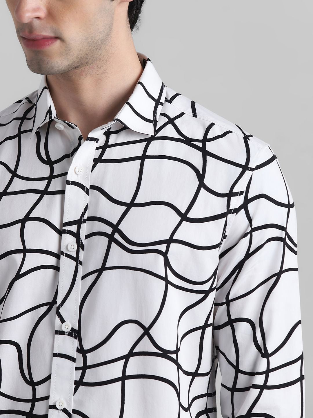 White Abstract Print Cotton Shirt