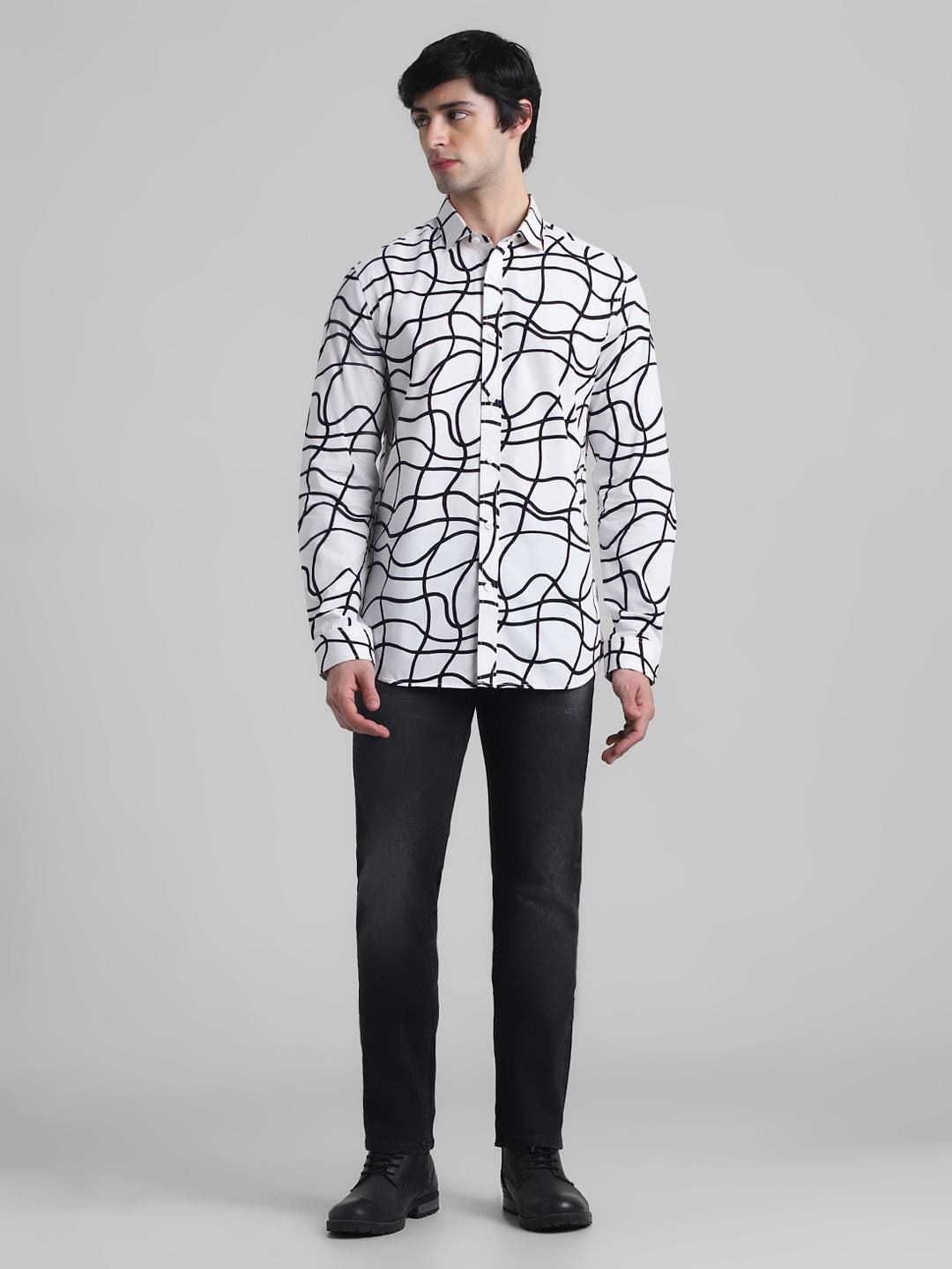 White Abstract Print Cotton Shirt