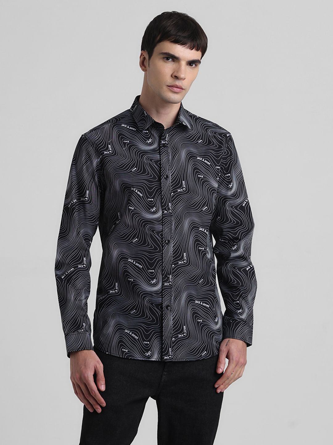 Black Printed Full Sleeves Shirt