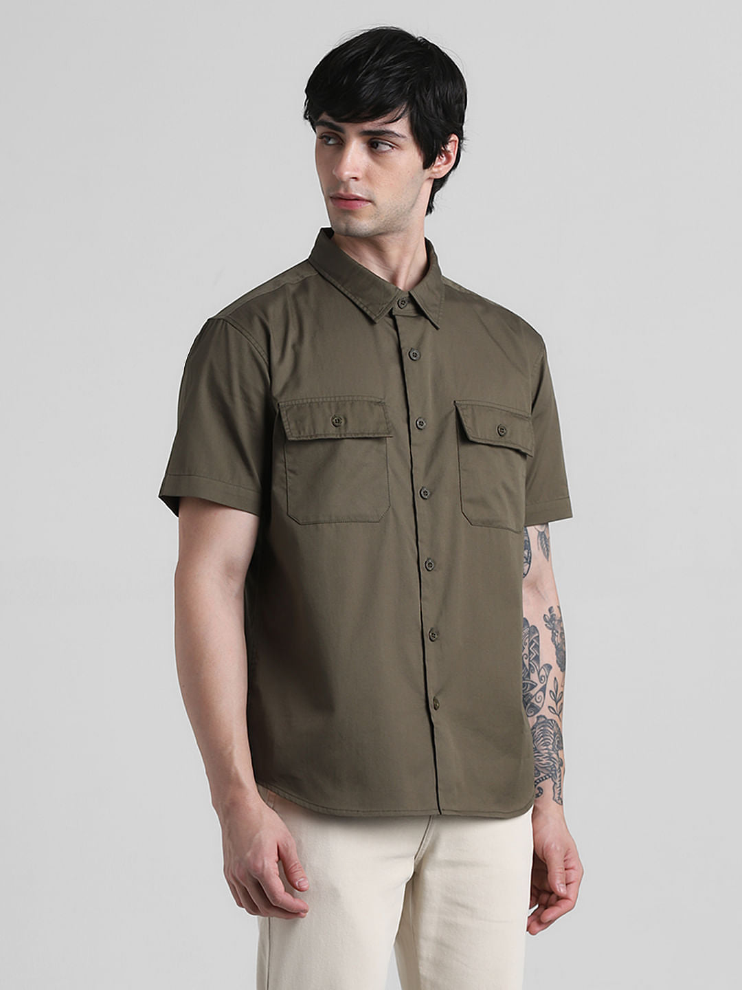 Olive Green Drop Shoulder Shirt