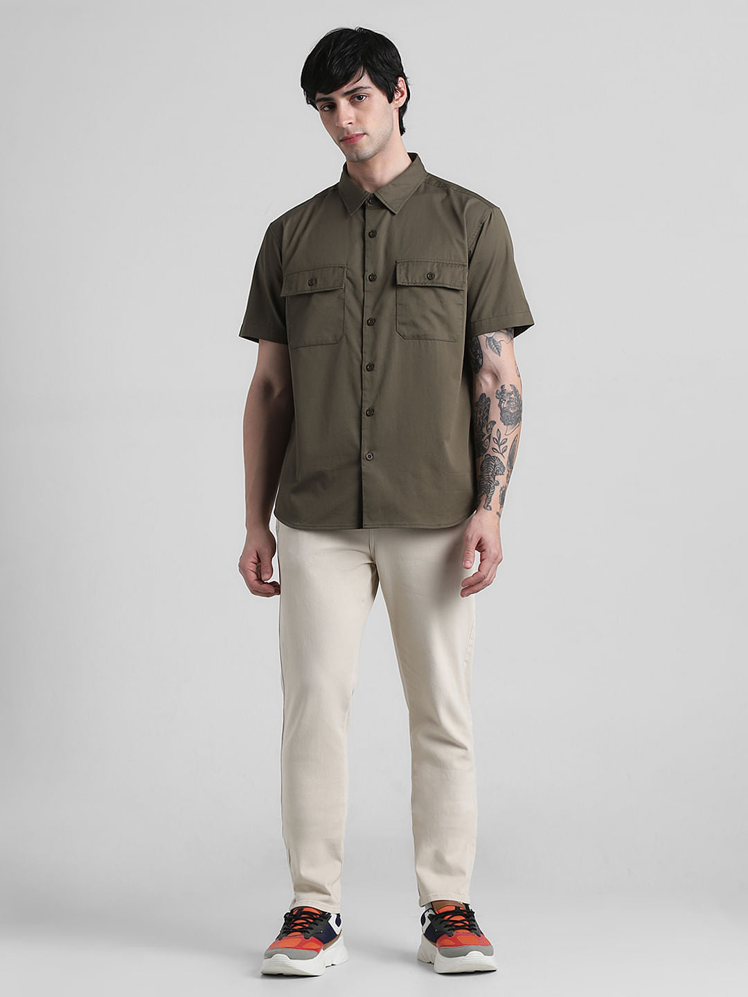 Olive Green Drop Shoulder Shirt