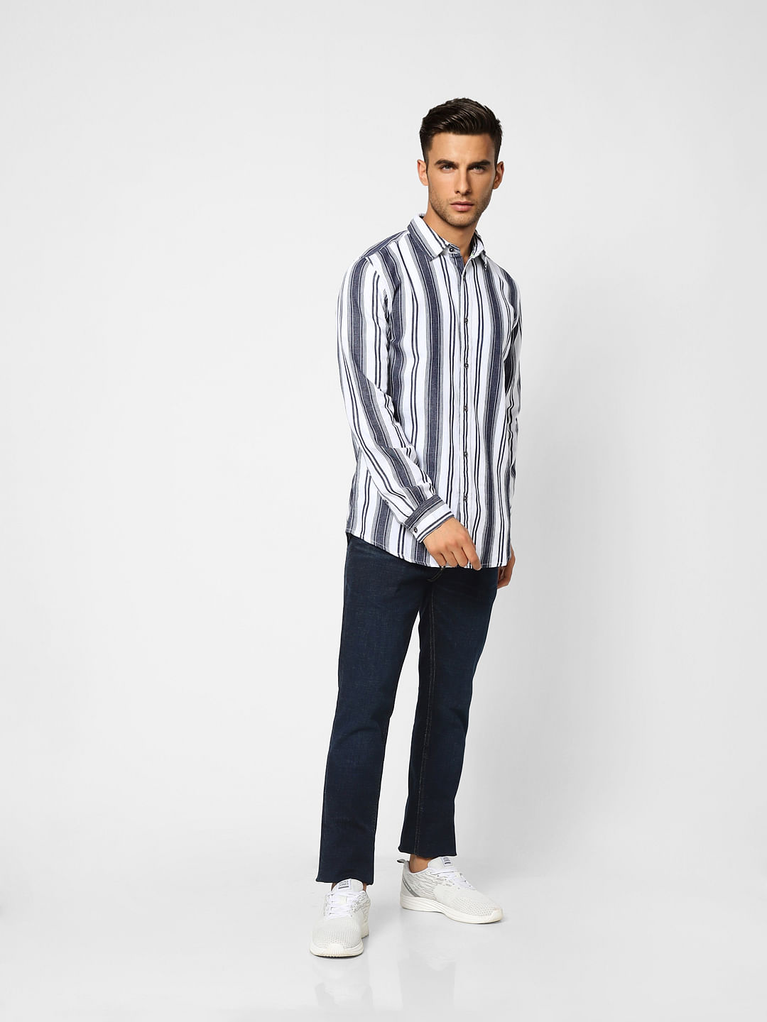 White Striped Full Sleeves Shirt