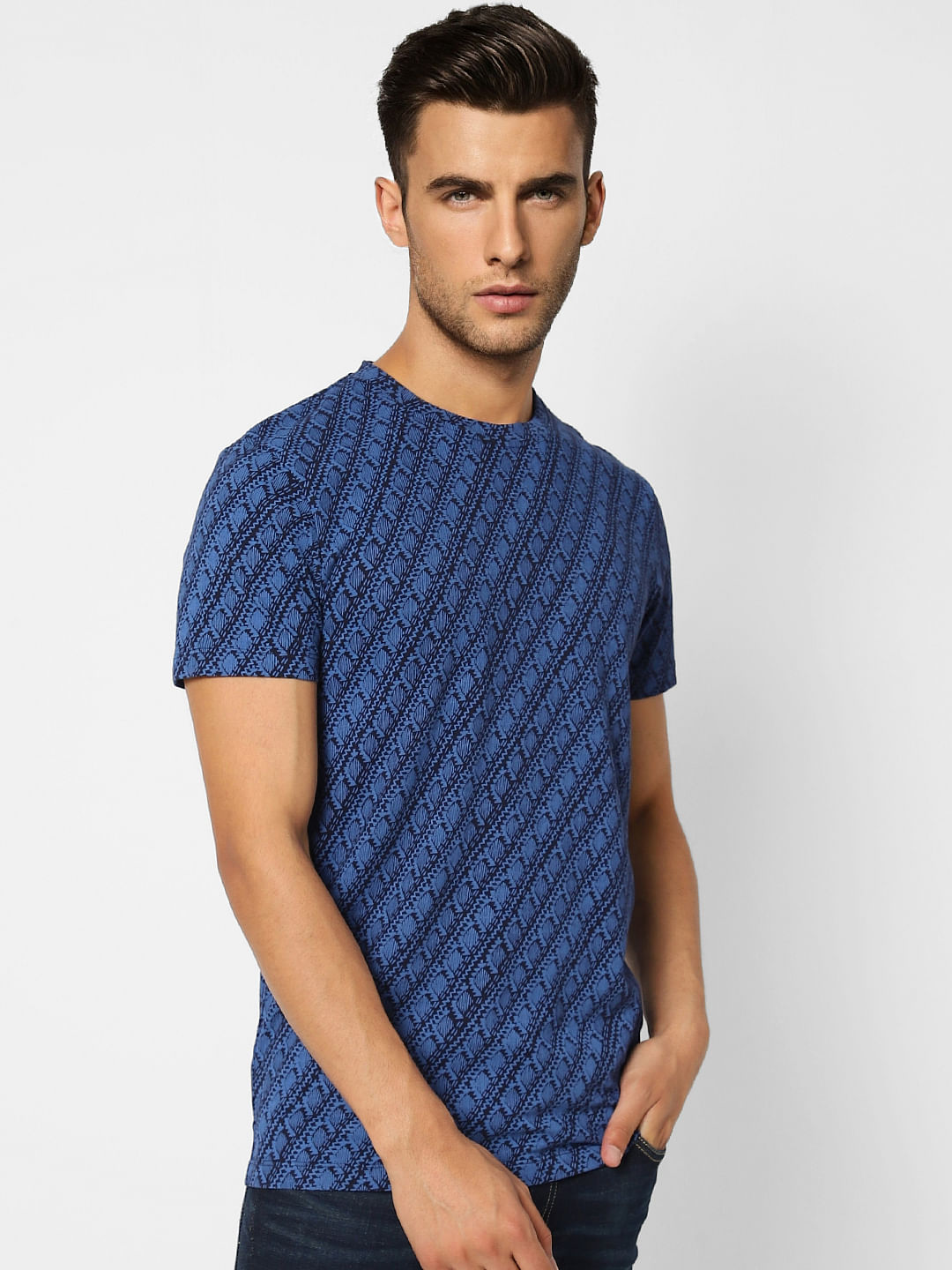 Black & Blue Printed Crew Neck T-shirt