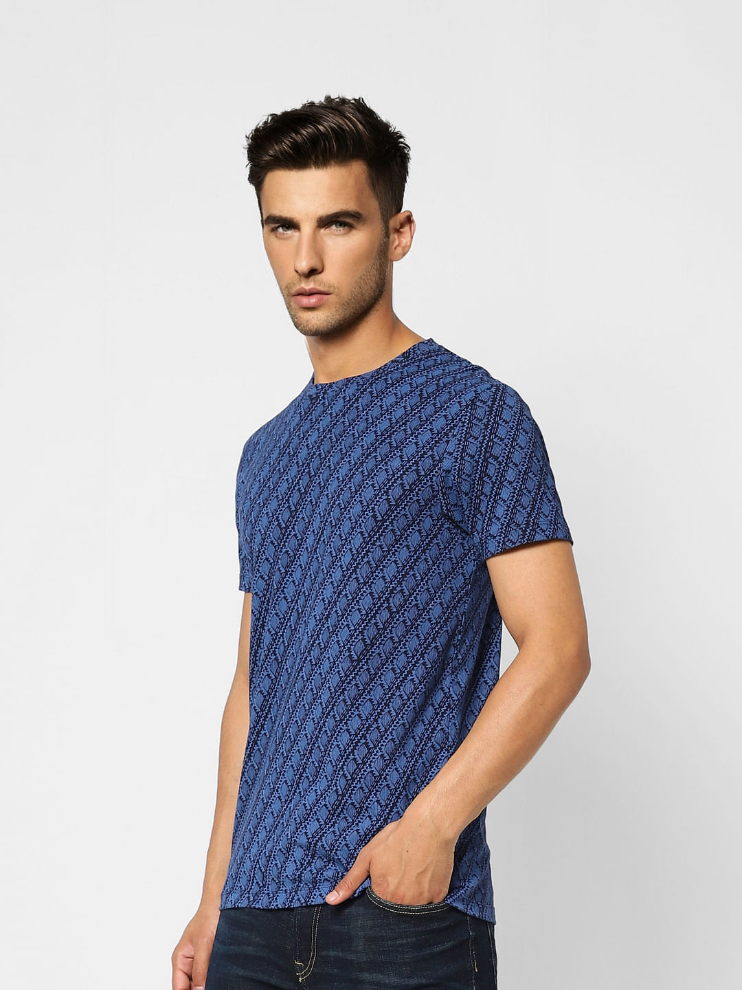 Black & Blue Printed Crew Neck T-shirt