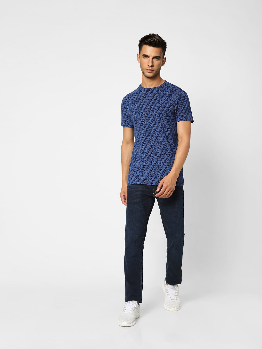 Black & Blue Printed Crew Neck T-shirt