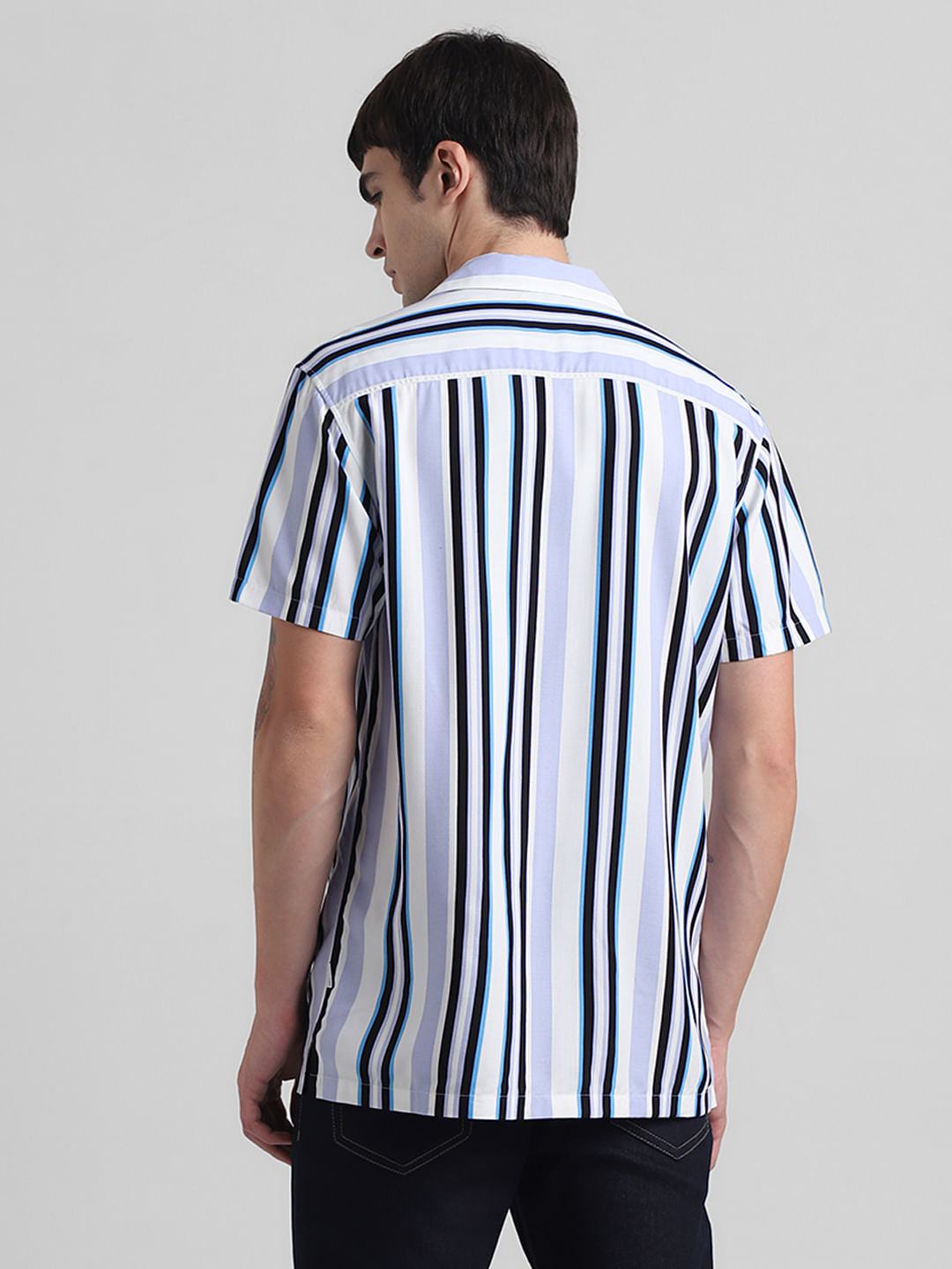 Blue Striped Short Sleeves Shirt