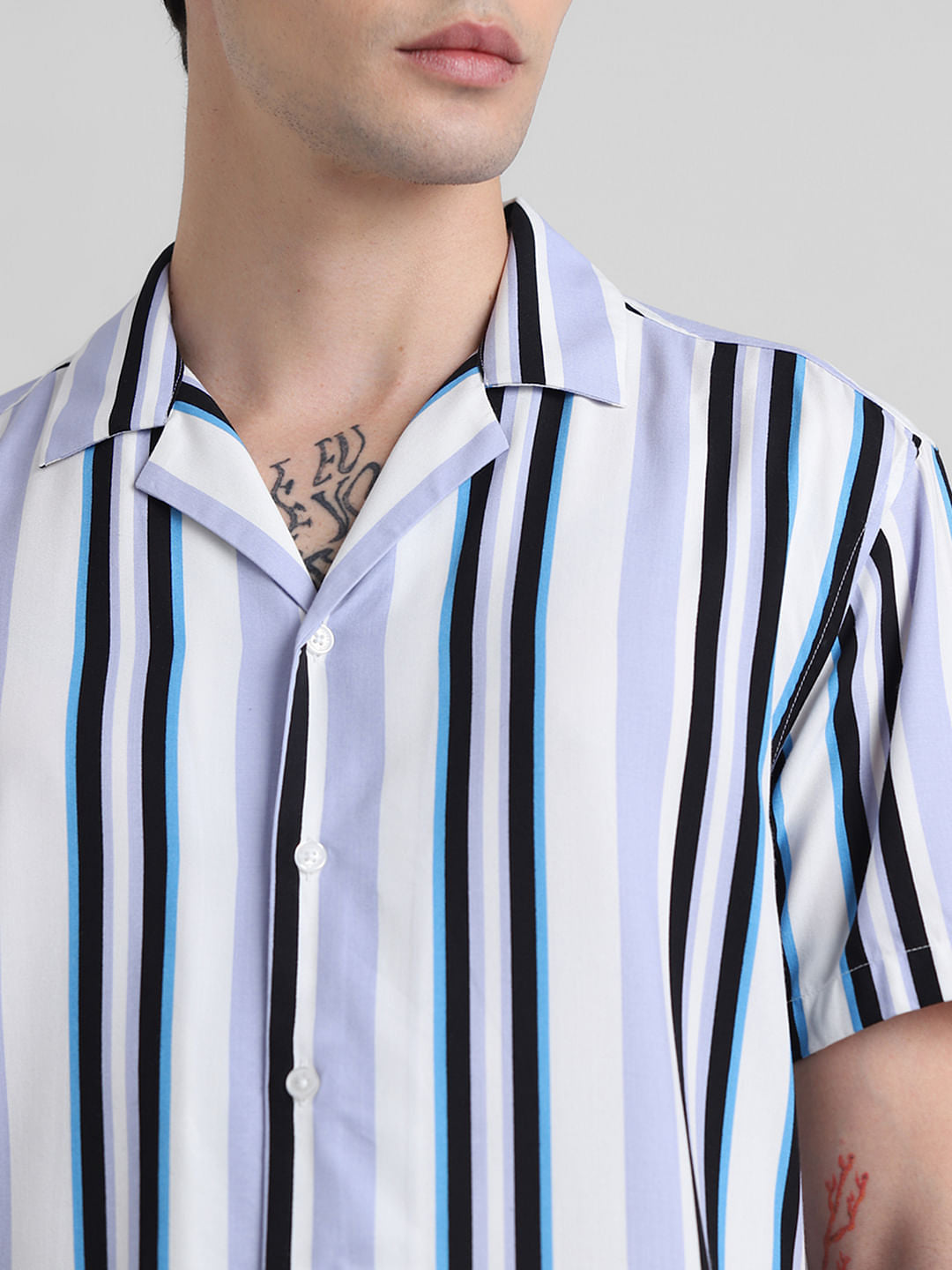 Blue Striped Short Sleeves Shirt