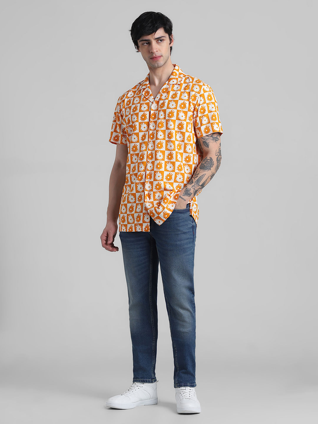 Orange Abstract Print Shirt