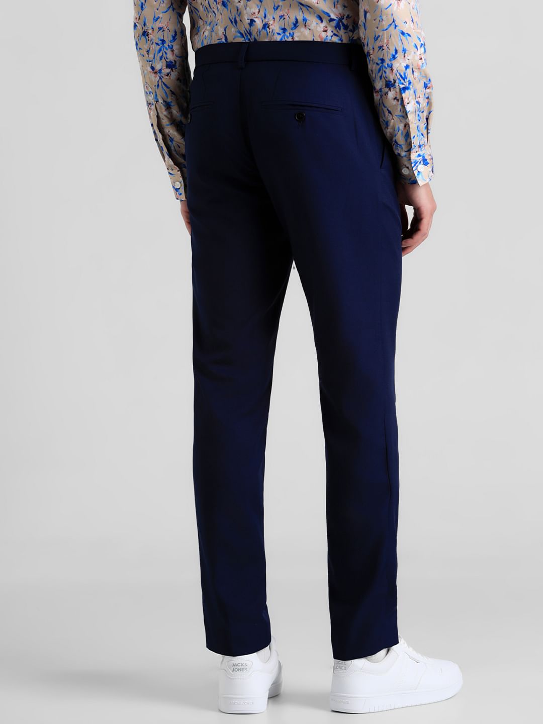 Navy Blue Mid Rise Twill Trousers