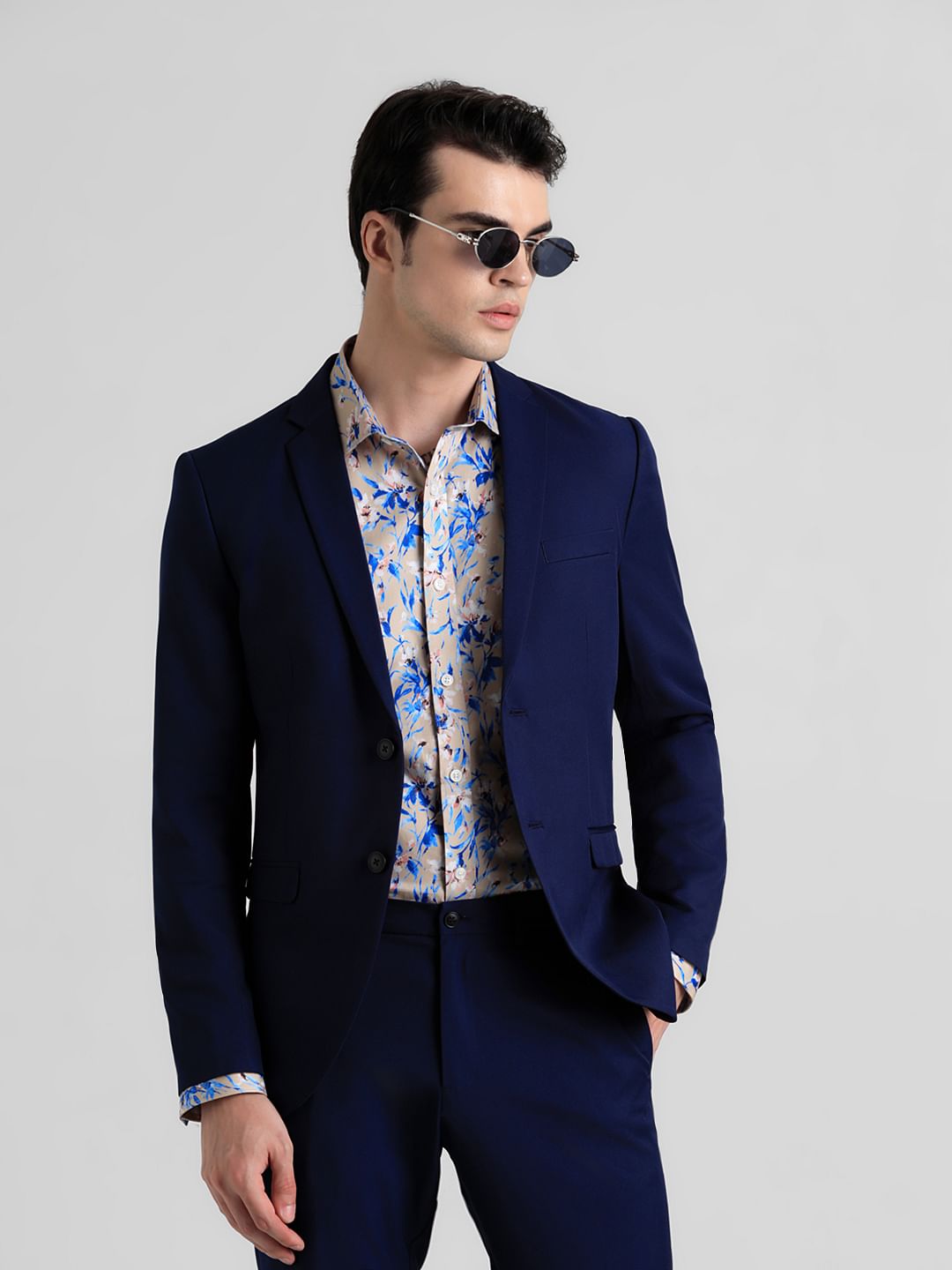 Navy Blue Mid Rise Twill Blazer
