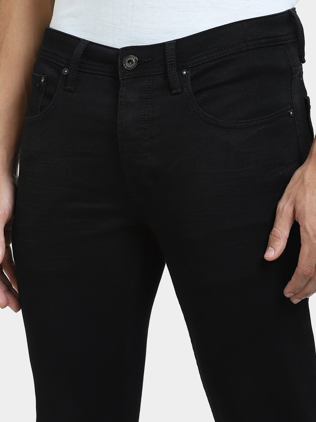Men's Black Slim Fit Cotton-Stretch Jeans