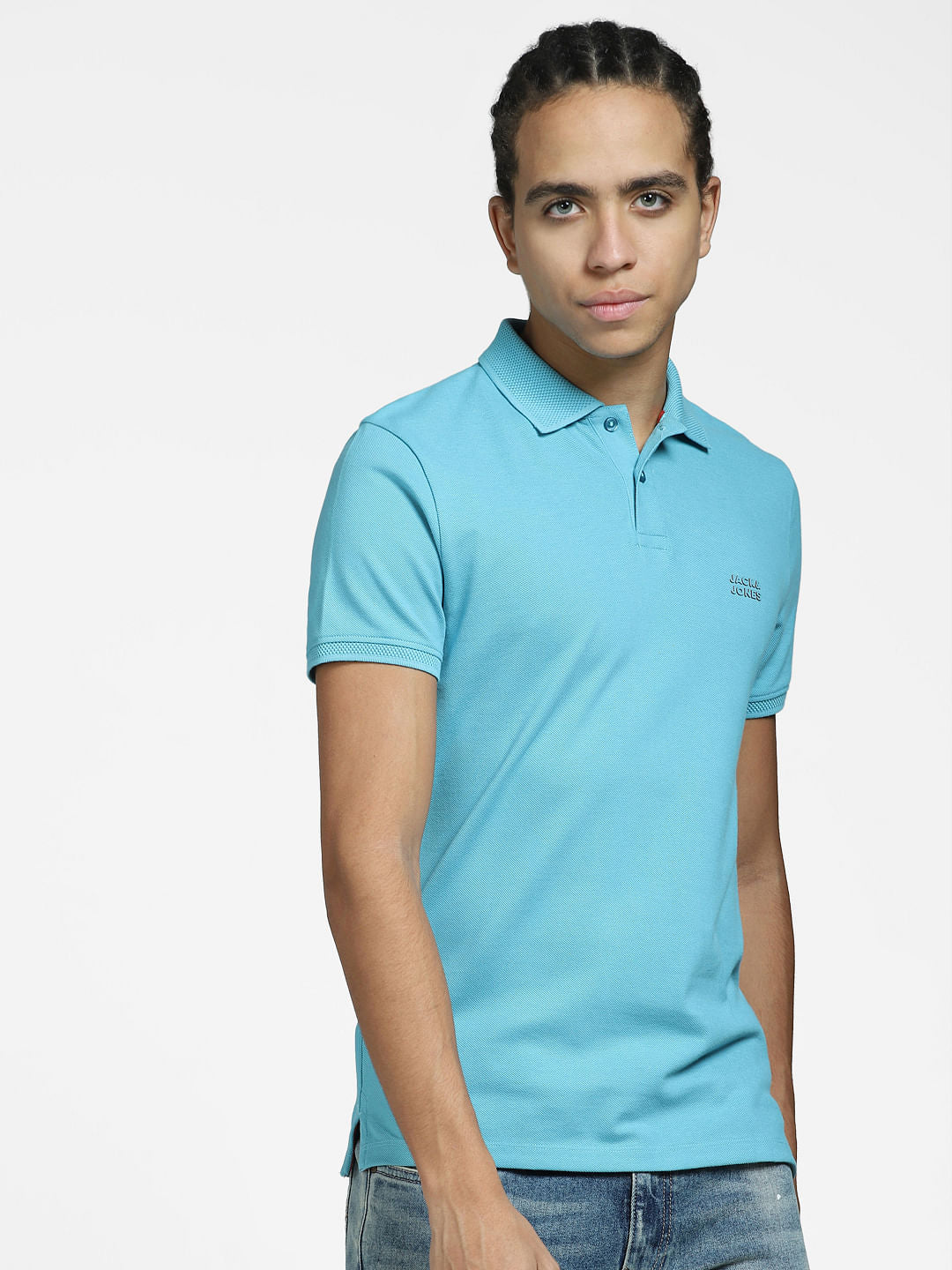 Blue Logo Print Polo Neck T-shirt