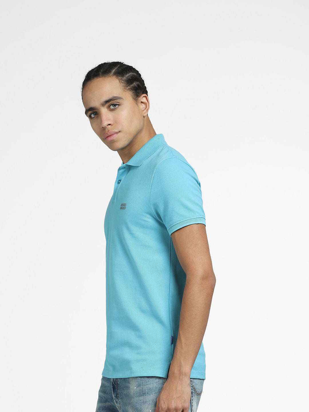 Blue Logo Print Polo Neck T-shirt