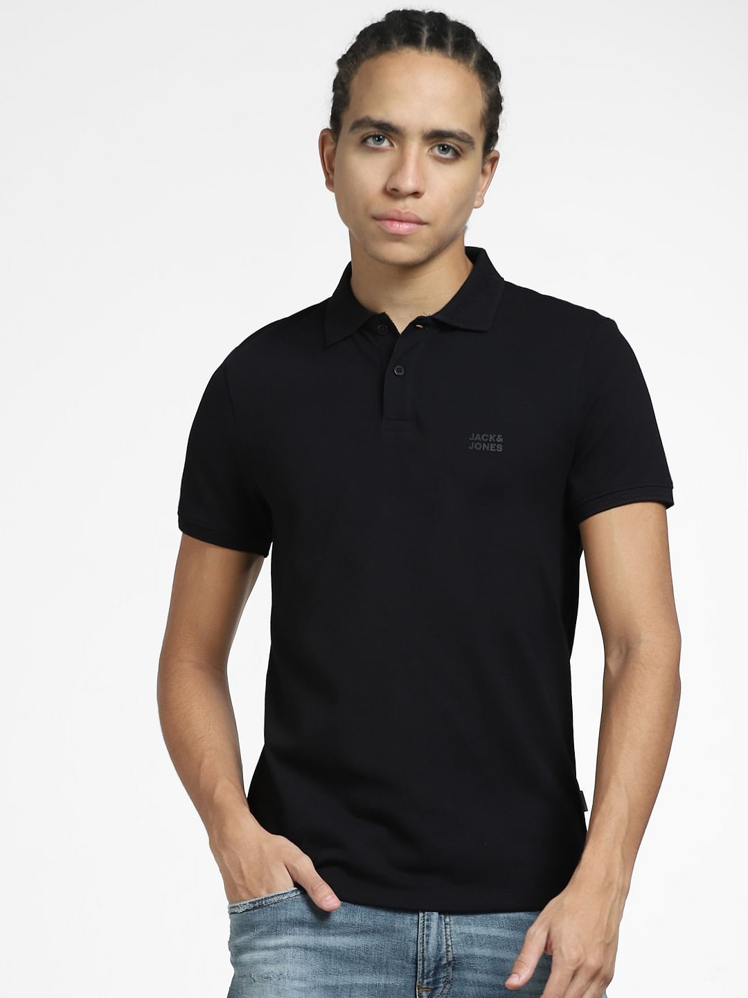 Black Logo Print Polo Neck T-shirt