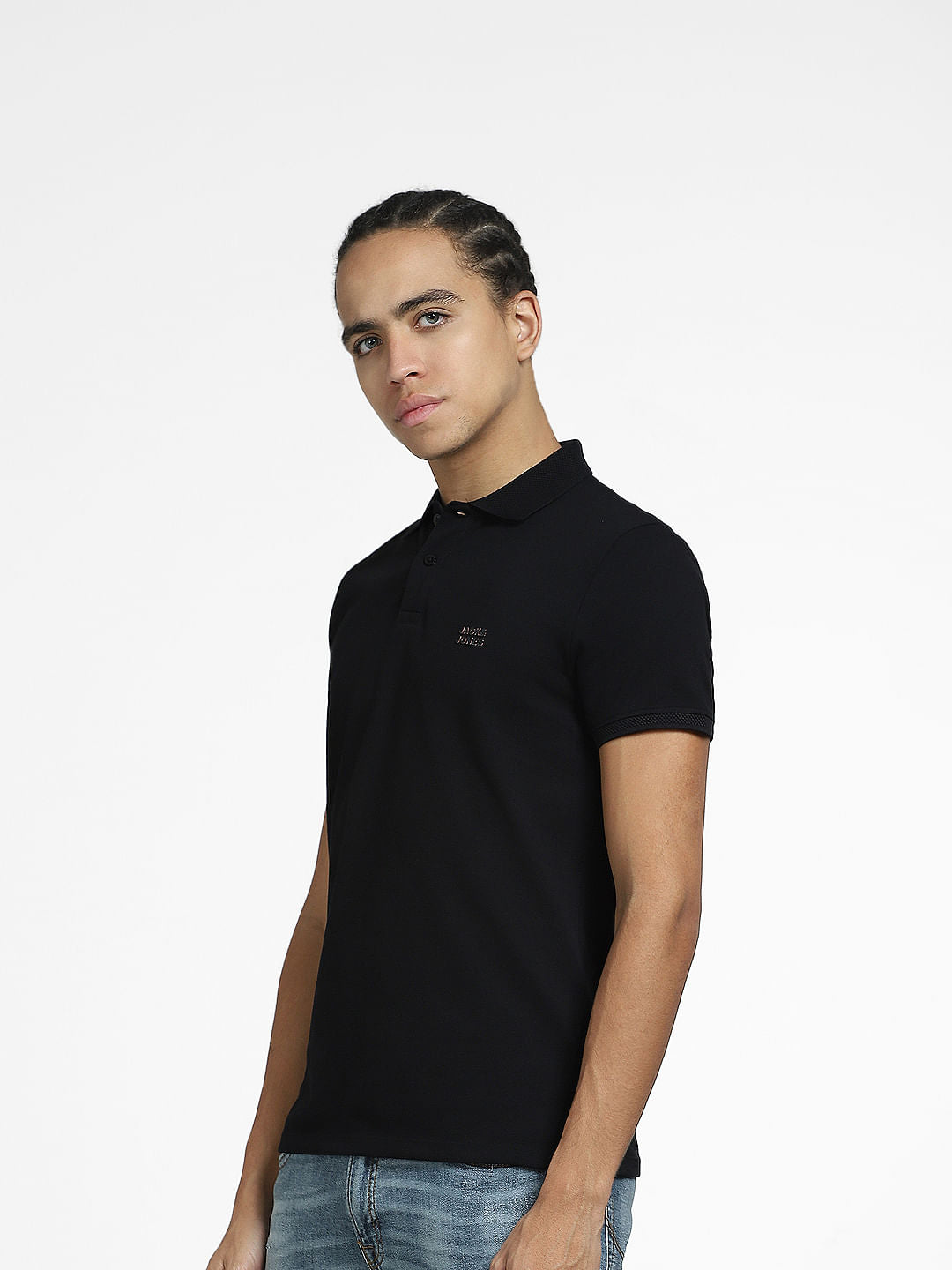 Black Logo Print Polo Neck T-shirt